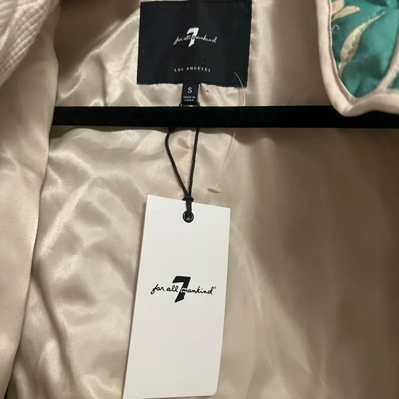 7 For All Mankind Quilted Crop Floral Print Jacket Jade Green - Picture 6 of 10